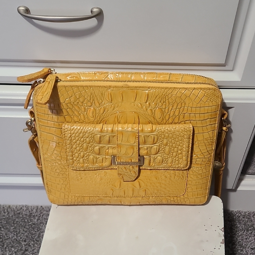 Brahmin Yellow Crocodile Embossed Leather Bag